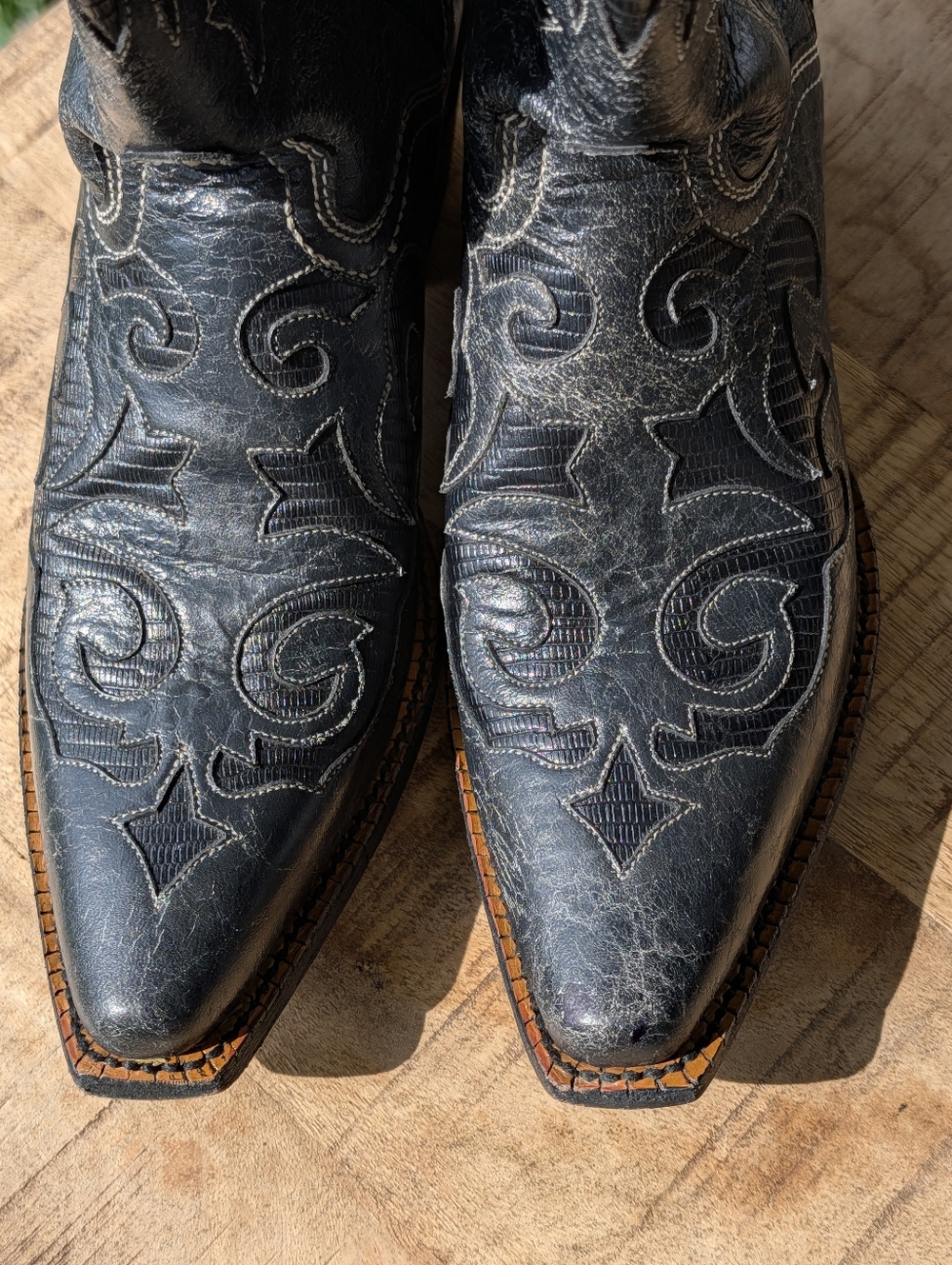 JB Dillon Cowboy Boots Black Leather Western Distressed 8.5 JBW2200 - Picture 5 of 11
